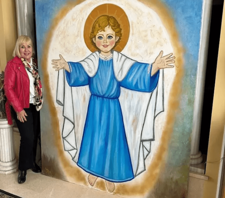 INÉS SERNA ORTS. UN NIÑO JESÚS PARA LAS CLARISAS DE ELCHE, QUE COMPLETA UN CUADRO INICIADO E INCOMPLETO, POR OTRO PINTOR DESCONOCIDO Y DESAPARECIDO.